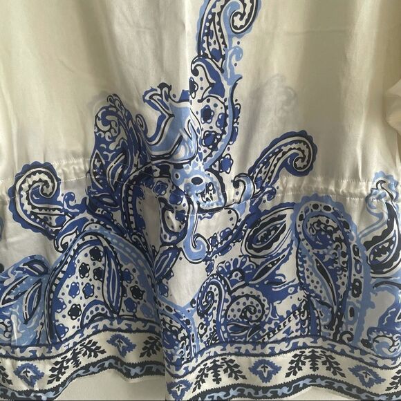 MASSIMO DUTTI Boho Print Silk Oversized V-Neck Blouse Ivory Blue 36 - Picture 5 of 8